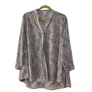Chico’s Leopard Print Semi Sheer Long Sleeve Blouse. Size 1P